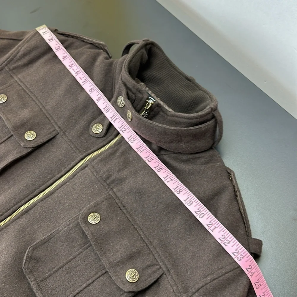 Zeep World Collection Brown Wool Blend‎ Bomber Zipper Jacket XXL Snap Pockets